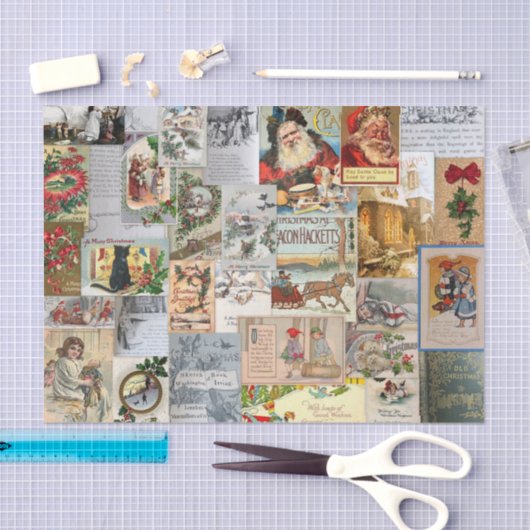 アンティークビクトリアンクリスマスエフェメラコラージュアート 薄葉紙 (クラフト)