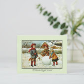 アンティークビクトリアンクリスマス遊子供雪 シーズンポストカード (スタンド正面)