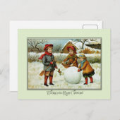 アンティークビクトリアンクリスマス遊子供雪 シーズンポストカード (正面/裏面)