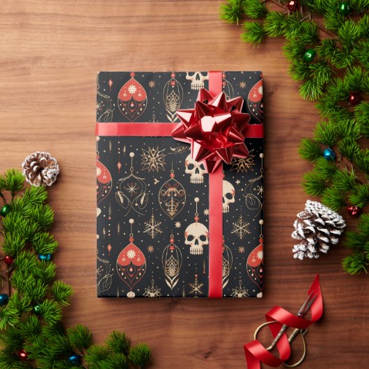 アンティークビクトリアンゴシックスカル ラッピングペーパー (クリスマスギフト)