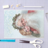 アンティークビクトリアンサンタと小さな女の子クリスマス 薄葉紙 (クラフト)