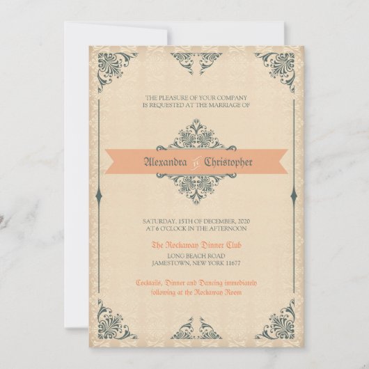 アンティークビクトリアンスタイルヴィンテージウエディング招待状 招待状 (正面)