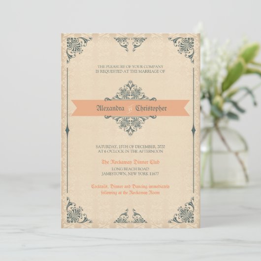 アンティークビクトリアンスタイルヴィンテージウエディング招待状 招待状 (スタンド正面)