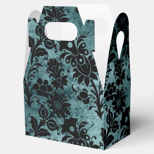 アンティークビクトリアンティール（緑がかった色）とブラックダマスク フェイバーボックス (オープン)