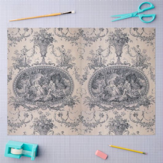 アンティークビクトリアントイルブルー&ホワイトデカップージ 薄葉紙 (クラフト)