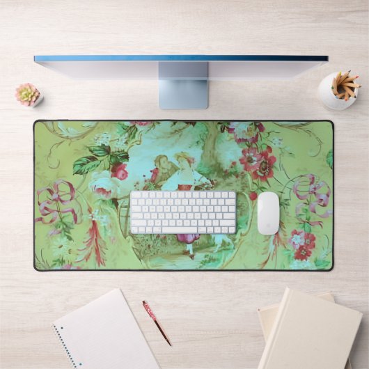 アンティークビクトリアントイルロココスタイルセージグリーン デスクマット (オフィス1)