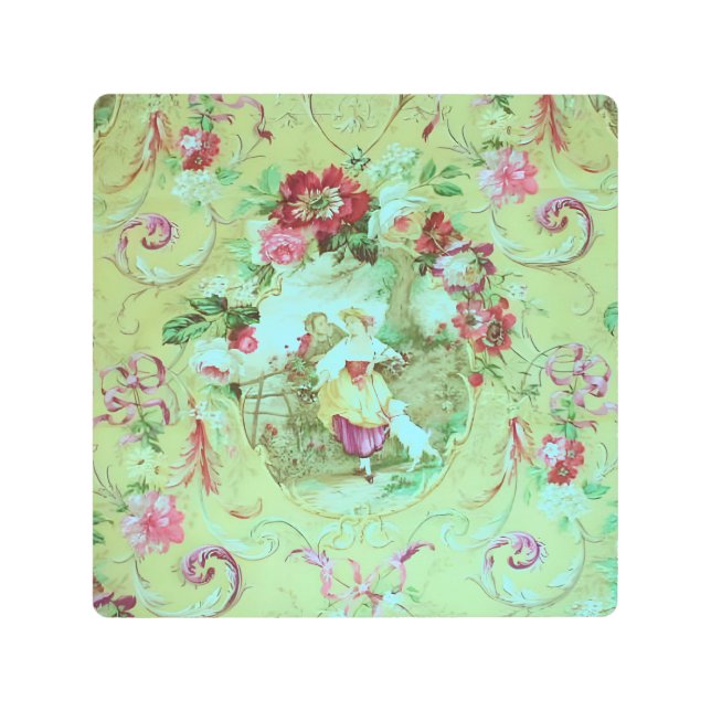 アンティークビクトリアントイルロココスタイルセージグリーン メタルプリント (正面)