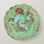 アンティークビクトリアントイルロココスタイルセージグリーン ラウンドクッション (裏面)