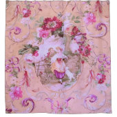 アンティークビクトリアントイルロココスタイルフローラピンク シャワーカーテン (正面)