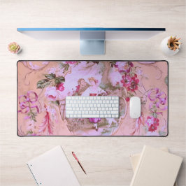 アンティークビクトリアントイルロココスタイルフローラピンク デスクマット