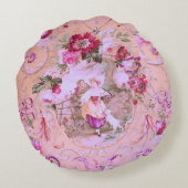 アンティークビクトリアントイルロココスタイルフローラピンク ラウンドクッション (裏面)