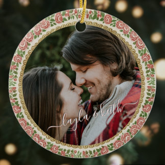 アンティークビクトリアンフローラフォト文字クリスマスツリー セラミックオーナメント