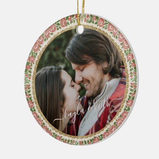 アンティークビクトリアンフローラフォト文字クリスマスツリー セラミックオーナメント (左)