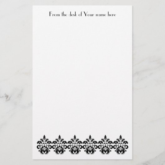 アンティークビクトリアンヴィンテージブラックダマスクパターン 便箋 (正面)