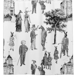 アンティークビクトリアン動物の擬人化 シャワーカーテン
