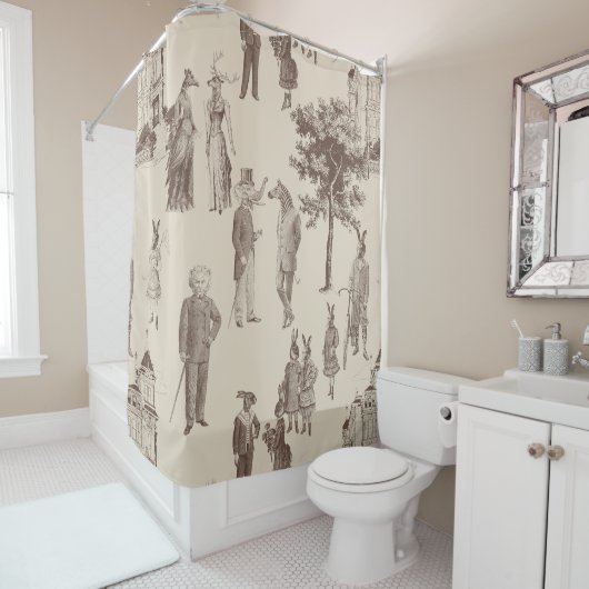 アンティークビクトリアン動物の茶色ベージュトワール シャワーカーテン (インサイチュ)