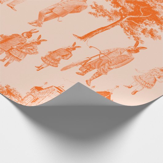 アンティークビクトリアン動物オレンジトイル ラッピングペーパー (角)