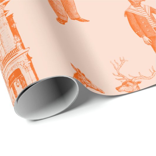 アンティークビクトリアン動物オレンジトイル ラッピングペーパー (ロールコーナー)