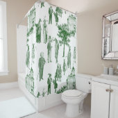 アンティークビクトリアン動物トイルグリーン シャワーカーテン (インサイチュ)