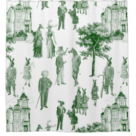 アンティークビクトリアン動物トイルグリーン シャワーカーテン