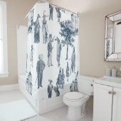 アンティークビクトリアン動物トイル類人体型ブルー シャワーカーテン (インサイチュ)