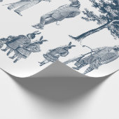 アンティークビクトリアン動物トイル類人体型ブルー ラッピングペーパー (角)