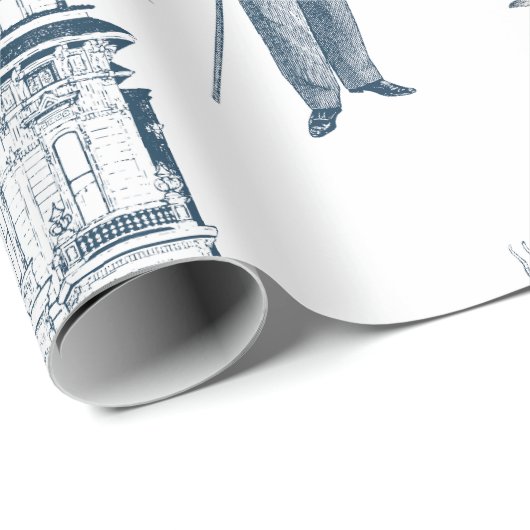 アンティークビクトリアン動物トイル類人体型ブルー ラッピングペーパー (ロールコーナー)