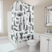 アンティークビクトリアン動物白黒 シャワーカーテン (インサイチュ)