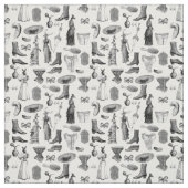 アンティークビクトリアン動物白黒 ファブリック (見本)