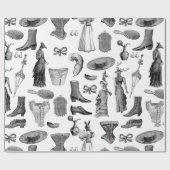 アンティークビクトリアン動物白黒 ラッピングペーパー (フラット)