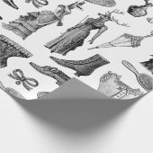 アンティークビクトリアン動物白黒 ラッピングペーパー (角)