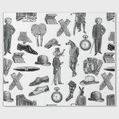 アンティークビクトリアン動物白黒 ラッピングペーパー (フラット)