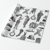 アンティークビクトリアン動物白黒 ラッピングペーパー (アンロールド)