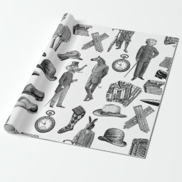 アンティークビクトリアン動物白黒 ラッピングペーパー