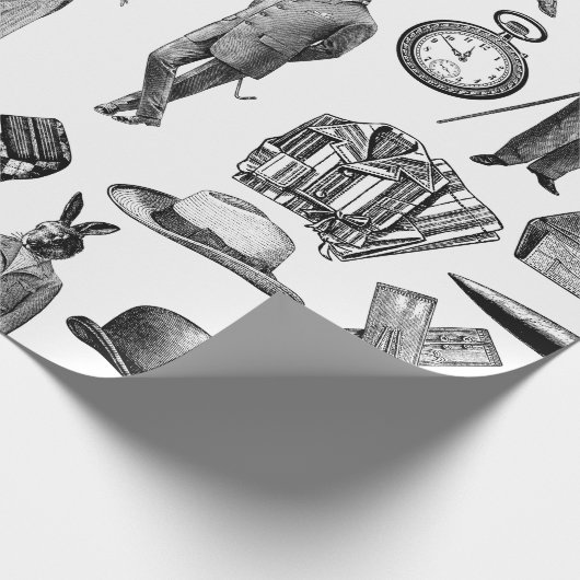 アンティークビクトリアン動物白黒 ラッピングペーパー (角)