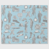 アンティークビクトリアン紳士の動物の青いトイルメン ラッピングペーパー (フラット)