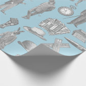 アンティークビクトリアン紳士の動物の青いトイルメン ラッピングペーパー (角)