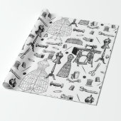 アンティークビクトリアン裁縫機白黒ツール ラッピングペーパー (アンロールド)