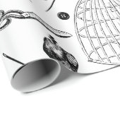 アンティークビクトリアン裁縫機白黒ツール ラッピングペーパー (ロールコーナー)