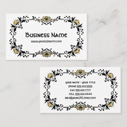 アンティークビクトリアン装飾フローラ黄色い花 名刺 (正面/裏面)