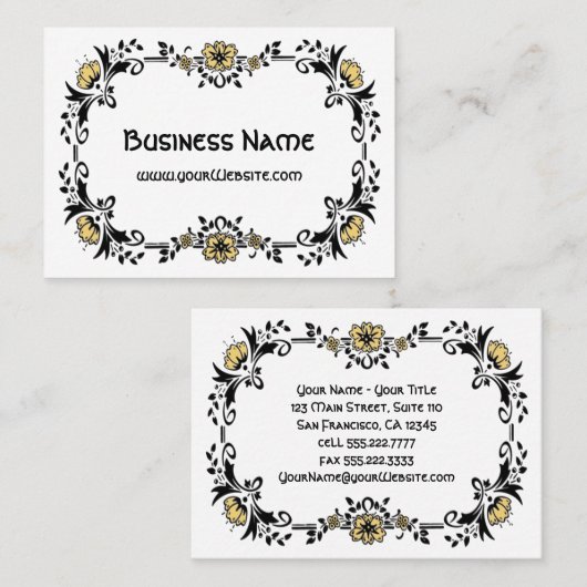 アンティークビクトリアン装飾フローラ黄色い花 名刺 (正面/裏面)
