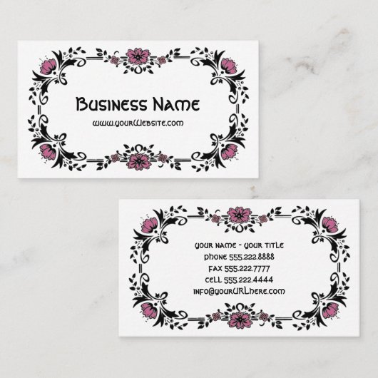 アンティークビクトリアン装飾用フローラピンク色の花 名刺 (正面/裏面)