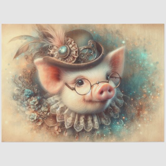 アンティークピグポートレートスチームパンクファッションデクページ 薄葉紙 (正面)