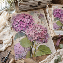 アンティークピンクの紫陽花エフェメラスクリプトデコパージュ 薄葉紙