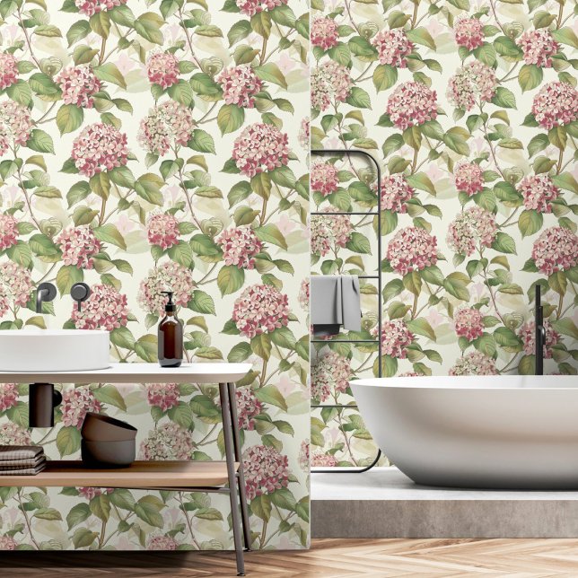 アンティークピンクアジサイ柄フラワーガーデン 壁紙 (Antique Pink Hydrangea Pattern Flower Garden Wallpaper)