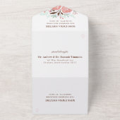 アンティークピンクウォーターバラ結婚ズ オールインワン招待状 (外側)