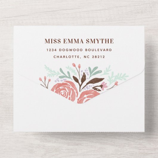 アンティークピンクウォーターバラ結婚ズ オールインワン招待状 (裏面)