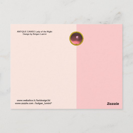 アンティークピンクカメオ、フクロウと夜のムーンレディ ポストカード (裏面)