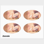 アンティークピンクガール赤ちゃんシャワーモノグラム 楕円形シール (シート)