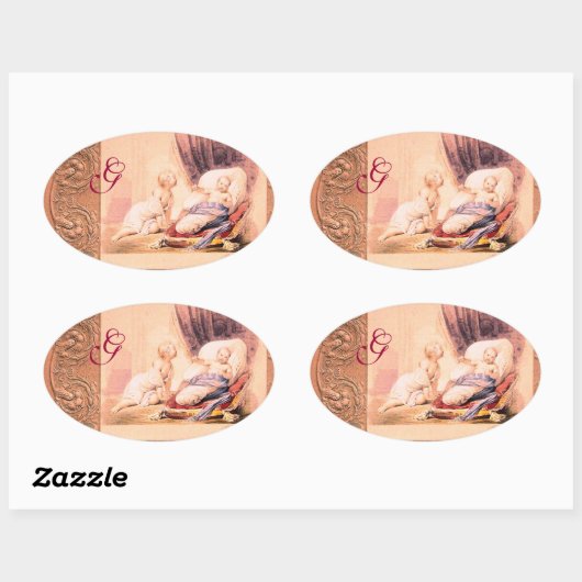 アンティークピンクガール赤ちゃんシャワーモノグラム 楕円形シール (シート)